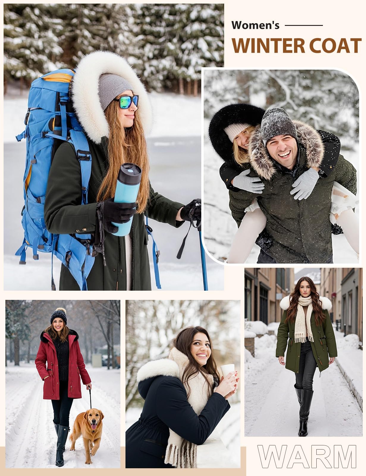 Tuopuda Manteau Femme Hiver Chaud Doudoune Long Parka Manteau Doublé de Polaire Capuchon d'hiver Blouson avec Fermeture éclair Veste Manteaux Epaissé