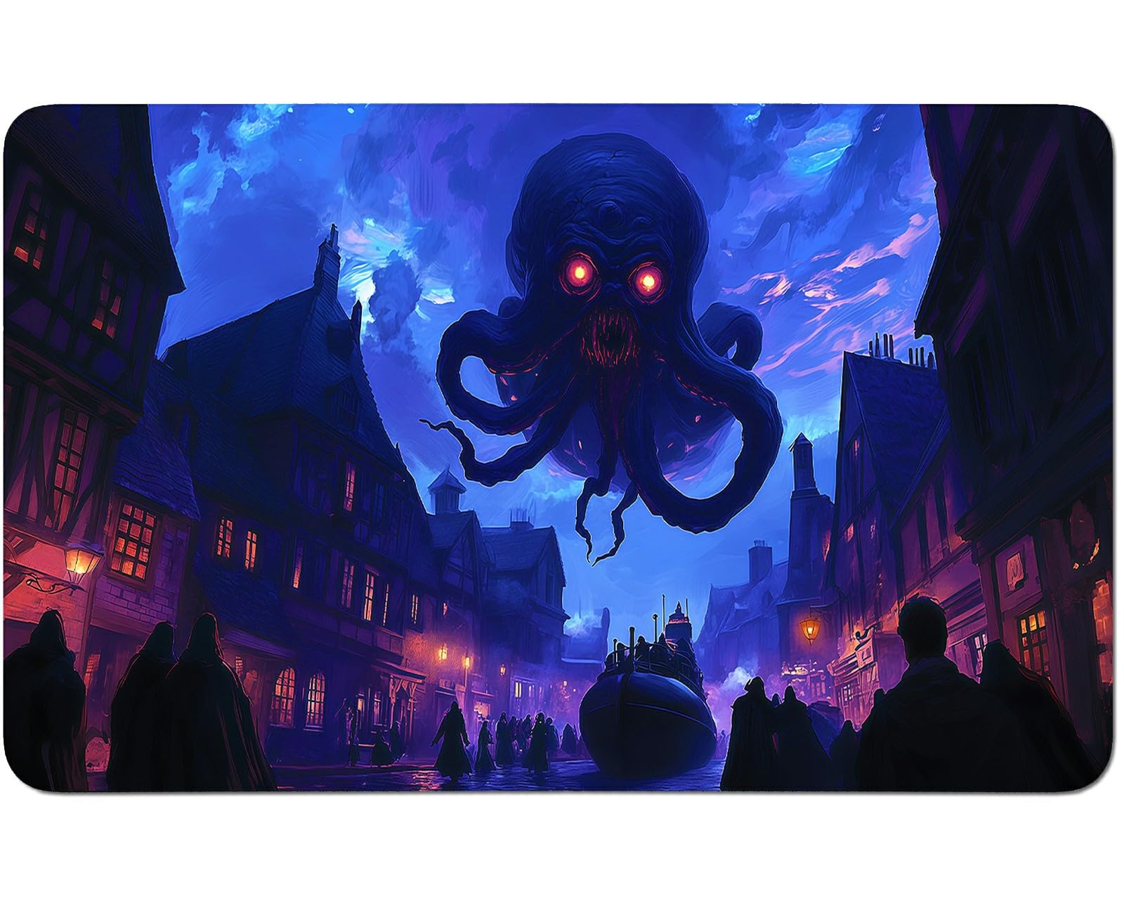 RWUTYTIUL Village Dark for TCG Playmat 24 X 14 Inch with Play Zones, Stitched Card Game Mat for Commander Board MTG RPG CCG Desktop Tablet Mouse Pad for Enthusiasts Playing Accessories