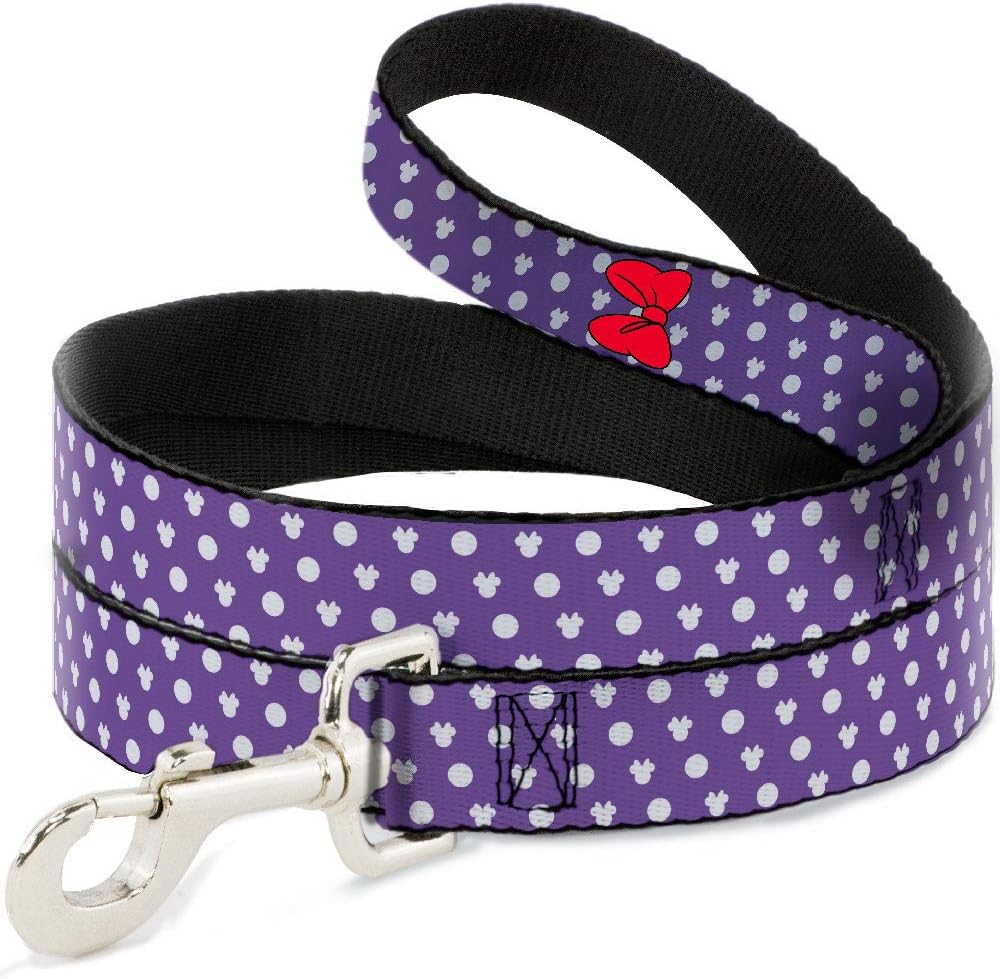 Dog Leash Minnie Mouse Bow Ears Monogram Dots Purple White 4 Feet Long 1.5 Inch Wide