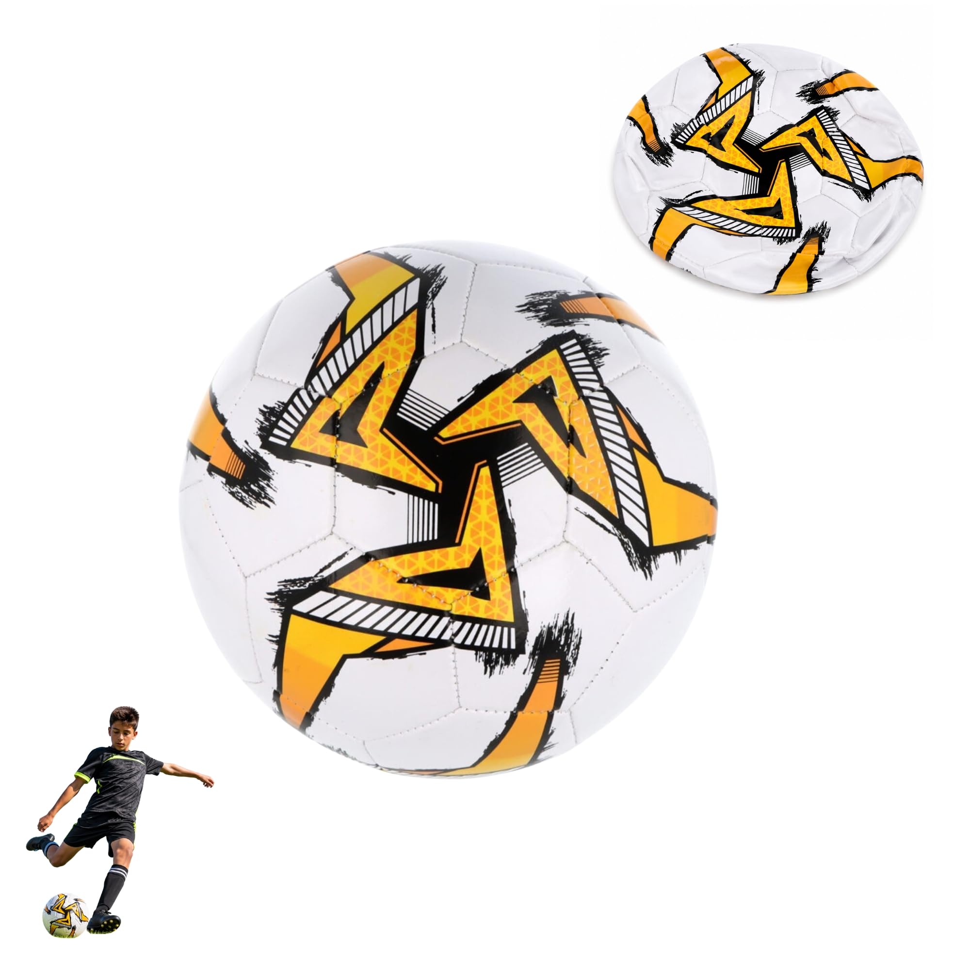SRV Hub White & Yellow Size 5 Football, 32 Panel Outdoor Soccer Ball, Shipped Deflated, Practice Match Football for Teens & Adults, School PE, Garden & Park Play