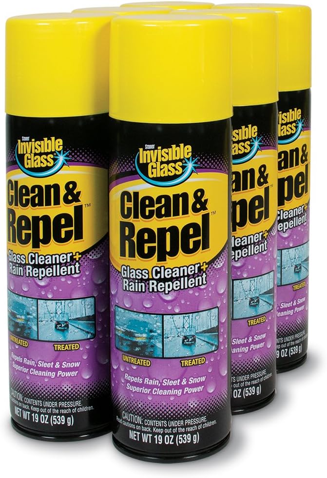 Invisible Glass 91184-6PK Clean & Repel – Aerosol Glass Cleaner and Rain Repellent, Cleans Exterior Windshields, Repels Rain, Sleet, Snow, Improves Wet Weather Driving Visibility – 19 oz (Pack of 6)