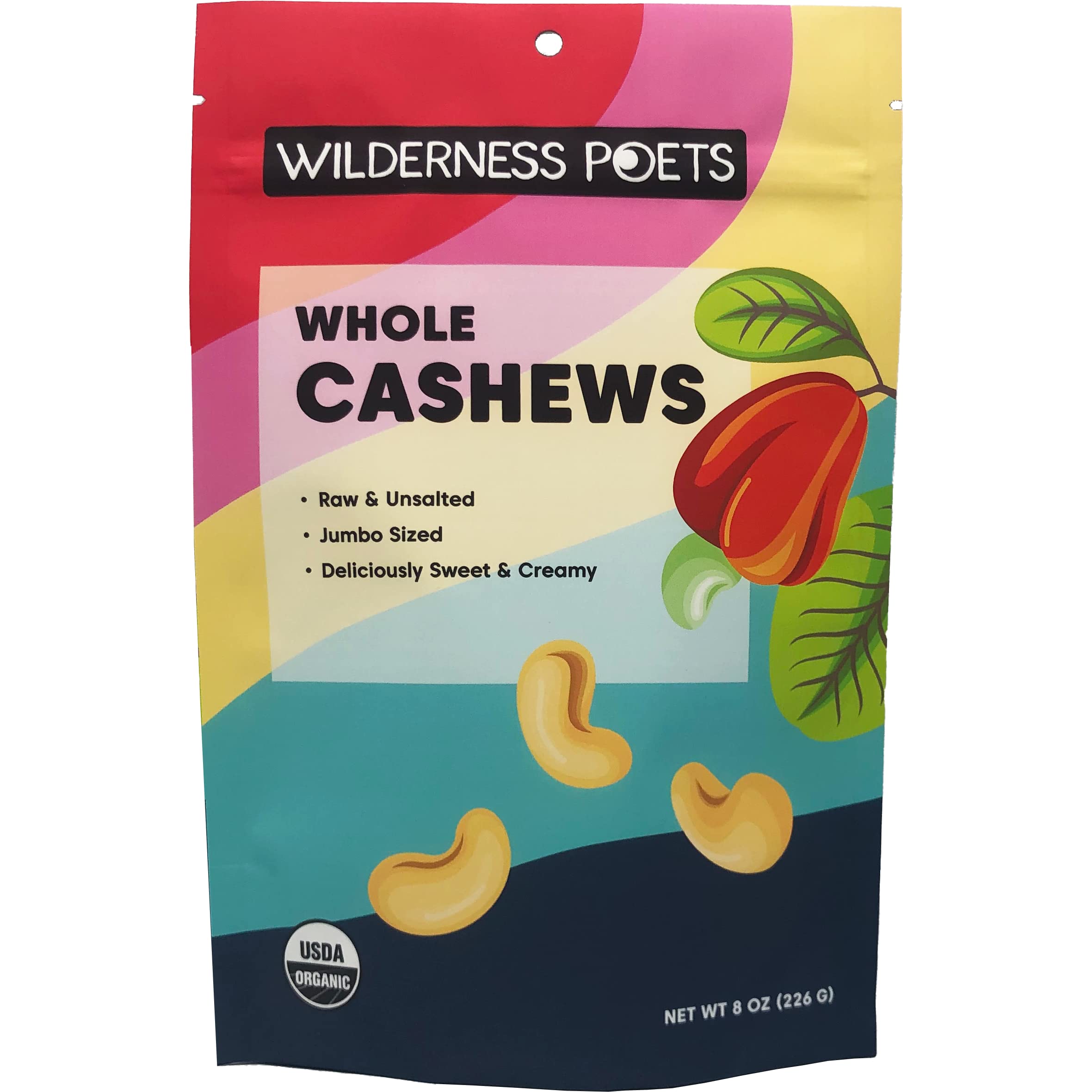 Wilderness Poets Cashews - Organic Raw Cashew Nuts, 8 Ounce (227 Grams)