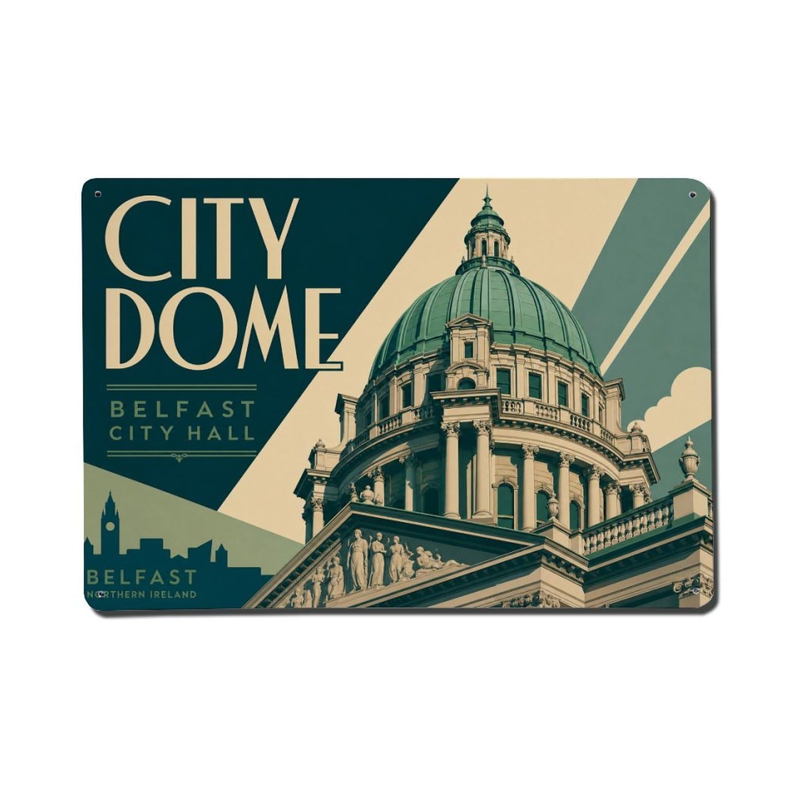Fyrn Style Metal Tin Sign Vintage Travel Belfast City Hall Dome Ireland Architecture 1