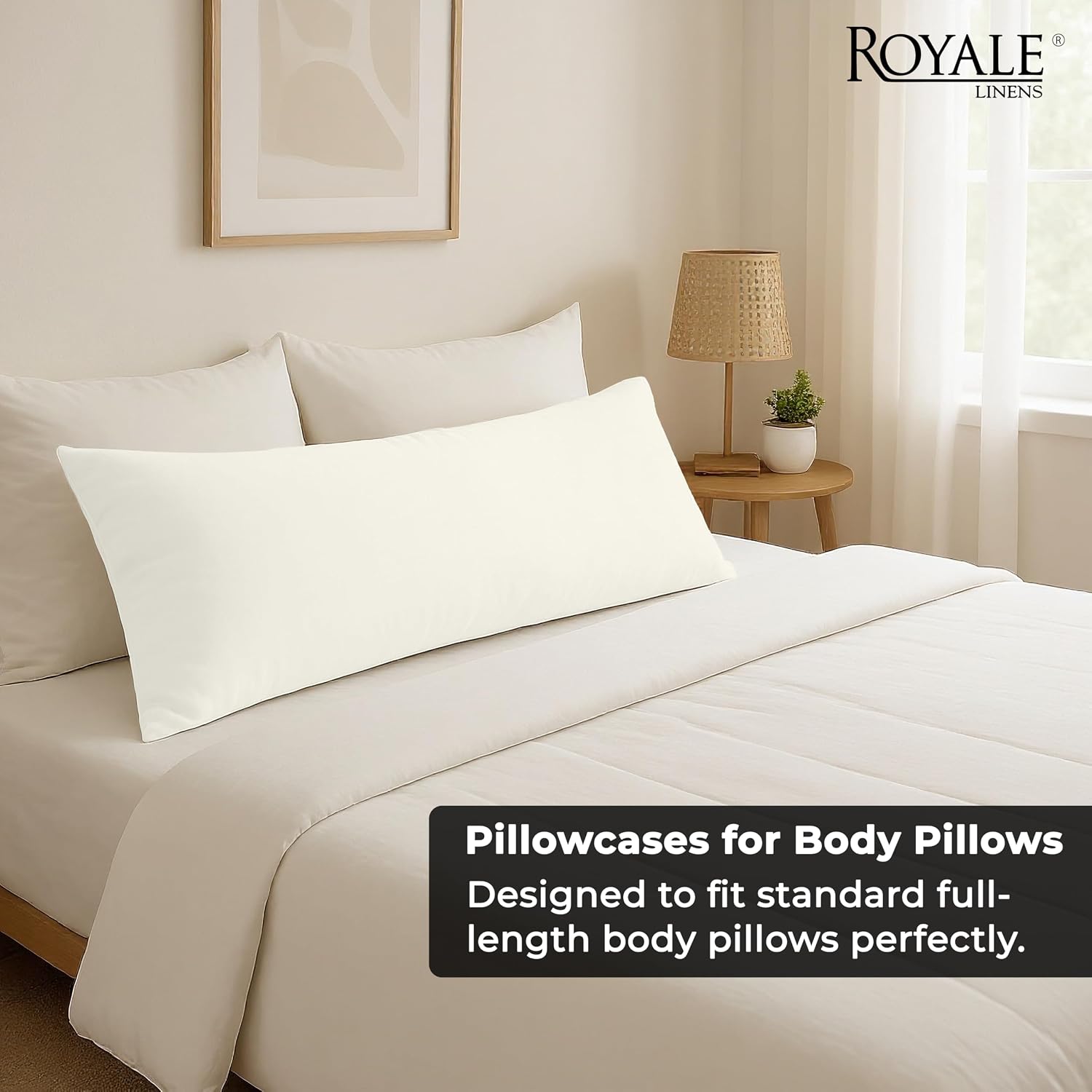 ROYALE LINENS Microfiber Body Pillow Cover with Zipper, 20x54 Inches- Ivory