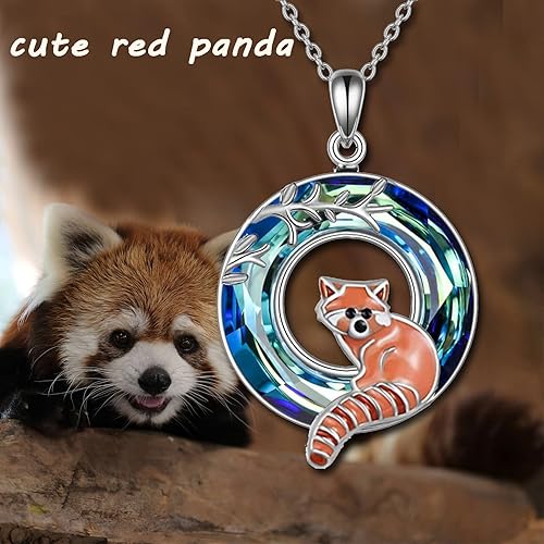 Miniatura 5 de YAFEINI Collar con colgante de mapache panda rojo, plata de ley, diseño de mapache rojo con panda rojo, joyería de animales lindos para mujeres y