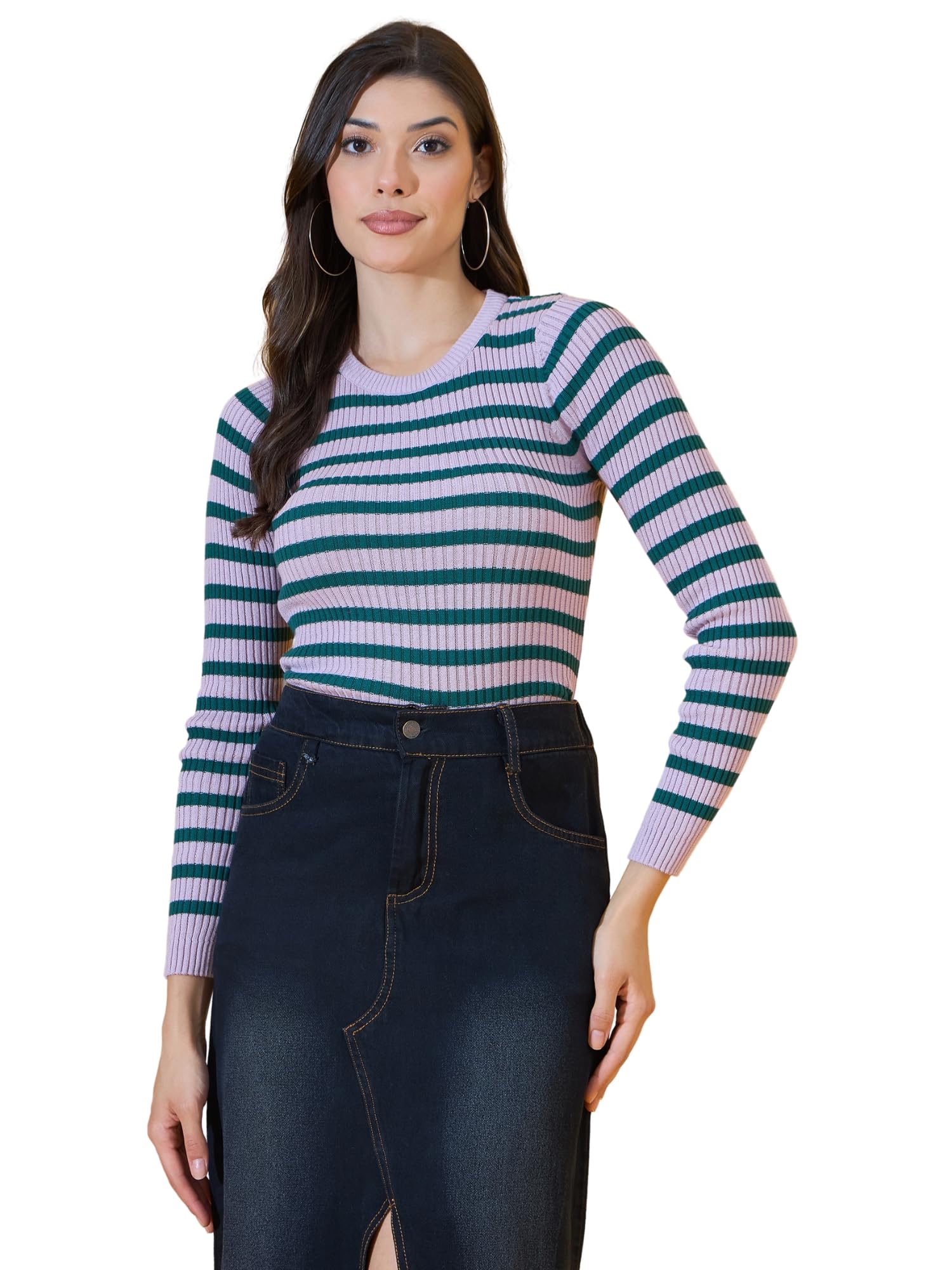 98 Degree North Women Round Neck Sweater-G1579-L.Camel-image-38