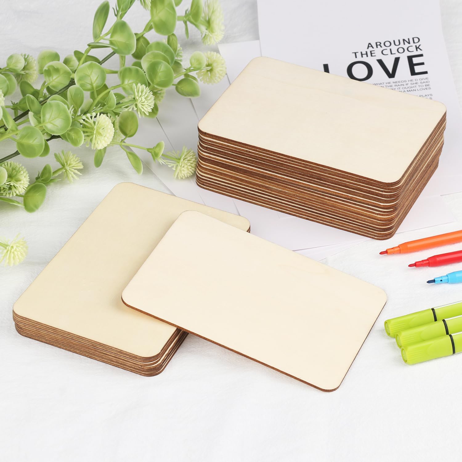 150 PCS Rectangle Unfinished Wood Pieces, 4 x 6 Inch Natural Wood Cutout Tiles for DIY Crafts, Painting, Carving and Home Decor, Coasters, Ornaments and Wooden Engraving Projects,by GNIEMCKIN