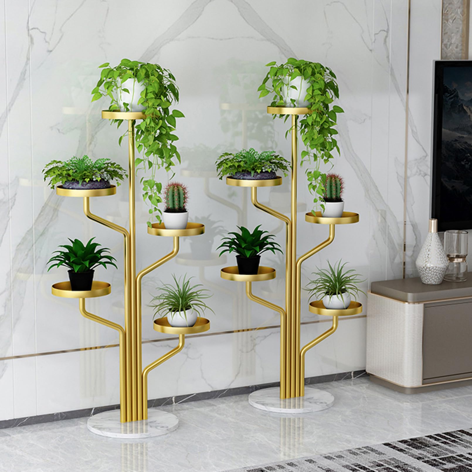 Supporto Rotondo per Piante, mensola portavasi in Ferro antiruggine per Interni ed Esterni, scaffale Rotondo Multiplo per Piante Pesanti per fioriera Domestica, Angolo, Giardino, Balcone
