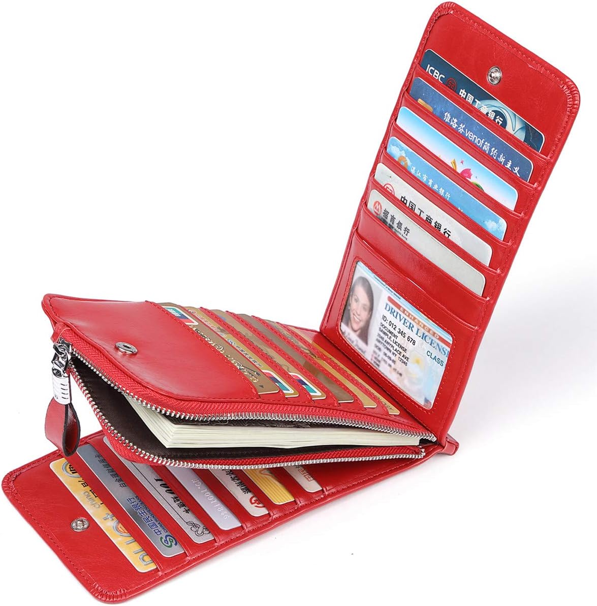 Women's Genuine Leather Credit Card Holder RFID Long Zipper Purse Wallet - Image 3