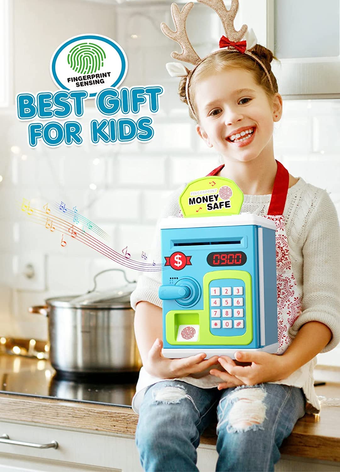 Shivaaro Secure Money Safe for Kids with Finger Print Sensor - Electronic Piggy Savings Bank with Multi-Color LED Lights 4
