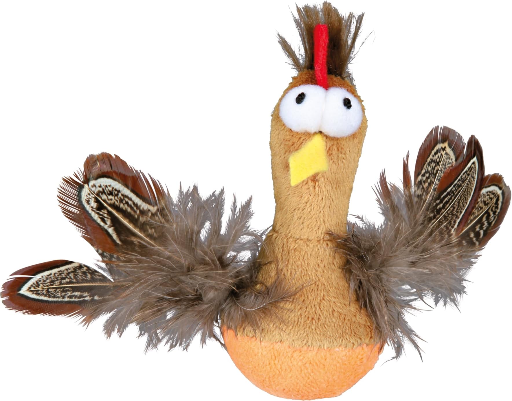TRIXIE Roly-Poly Chicken Cat Toy with Catnip & Feathers – Interactive Plush Toy to Stimulate Hunting Instincts | Soft Polyester Plush with Microchip Sound, Fun Play Toy for Cats & Kittens, 10 cm