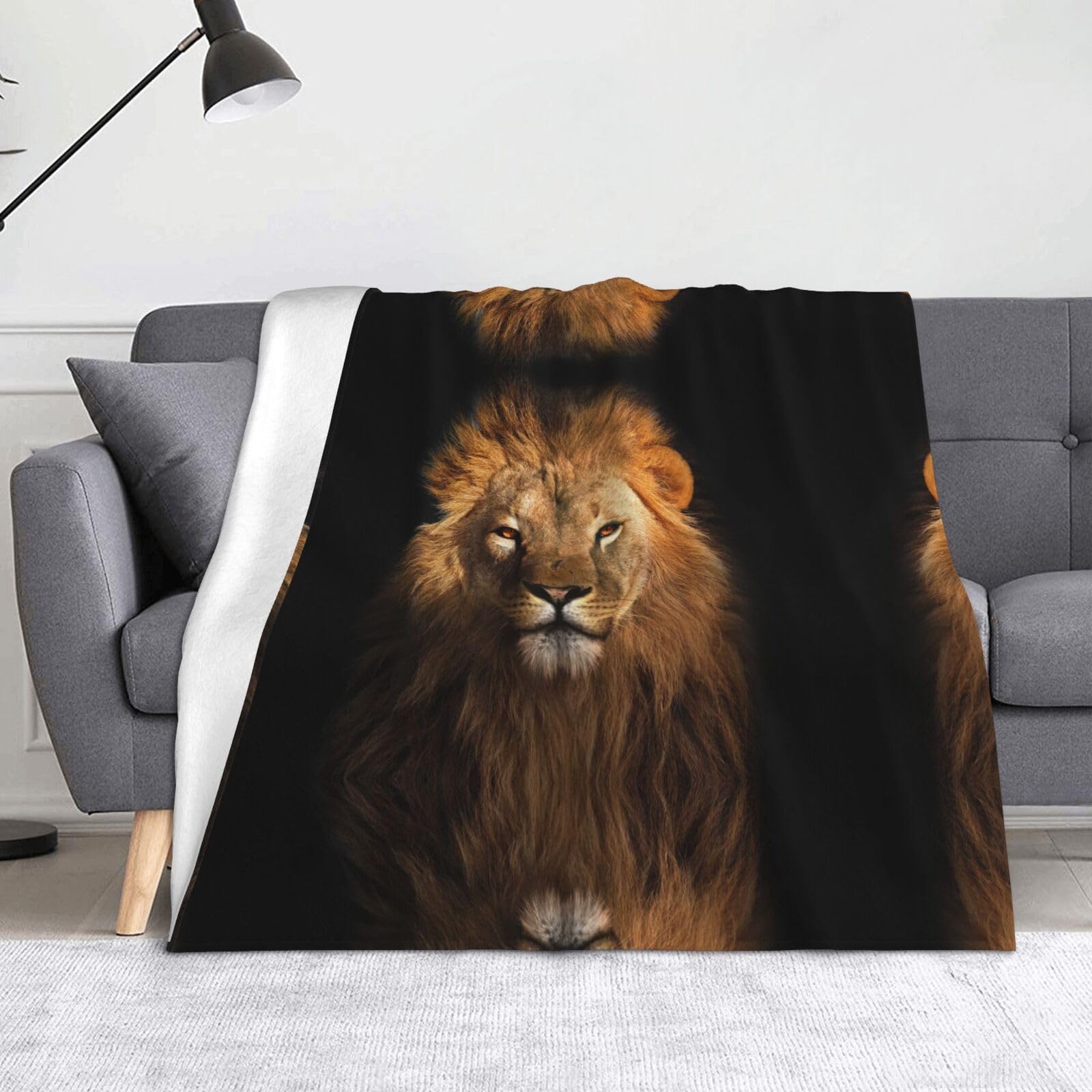 Couverture lion pour camping et voyage plaid de canapé chaud en flanelle imprimée