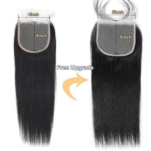 Miniatura 5 de Extensiones de cabello humano lacio 12A con cierre de encaje HD de 5 x 5 (16, 18, 20 + 14 pulgadas), tejido de cabello humano virgen brasileño 100%