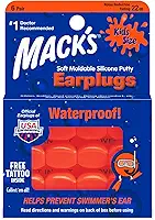 Mack's Tampões de ouvido macios de silicone moldável – tamanho infantil, 6 pares – Tampões de ouvido pequenos confortáveis para nadar, tomar banho, viagens, eventos barulhentos e voar | Feito nos EUA