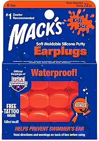 Mack's Tampões de ouvido macios de silicone moldável – tamanho infantil, 6 pares – Tampões de ouvido pequenos confortáveis para nadar, tomar banho, viagens, eventos barulhentos e voar | Feito nos EUA
