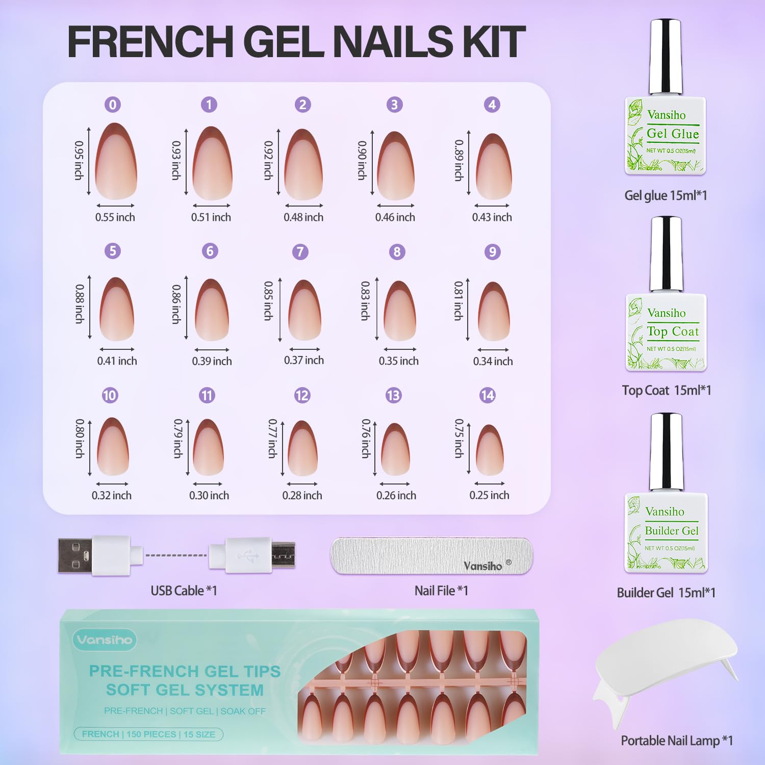 Kit de uñas de gel francesas – Kit de uñas a presión de punta francesa de almendra media, gel de uñas y lámpara de uñas para regalo y arte de uñas DIY 5