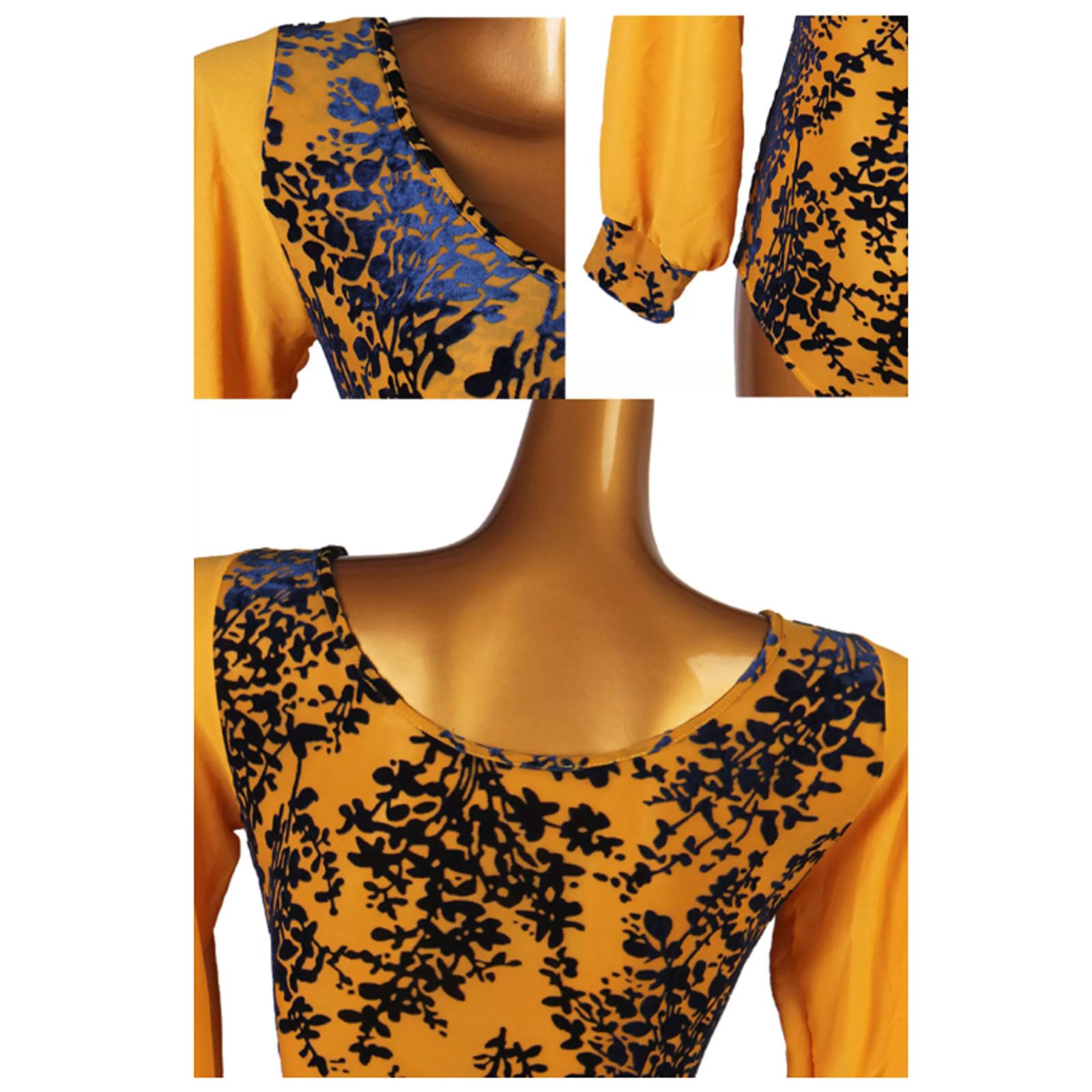 Abito da Ballo Latino da Donna Stampato Abbigliamento da Prestazioni di Ginnastica Yoga Top a Body Cha Cha Waltz Body per Salsa Tango Costumi Pratica del Sala da Ballo