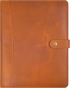 Genuine Leather Portfolio Organizer for Men & Women   Padfolio Folder for A4/Letter Paper with Pen Loop, Document Holder & Card Slots   Ideal for Business & Interviews   Tan