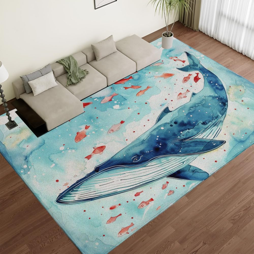 Tapis de porte d'entrée avant baleine bleue paillasson lavable pour grand jardin