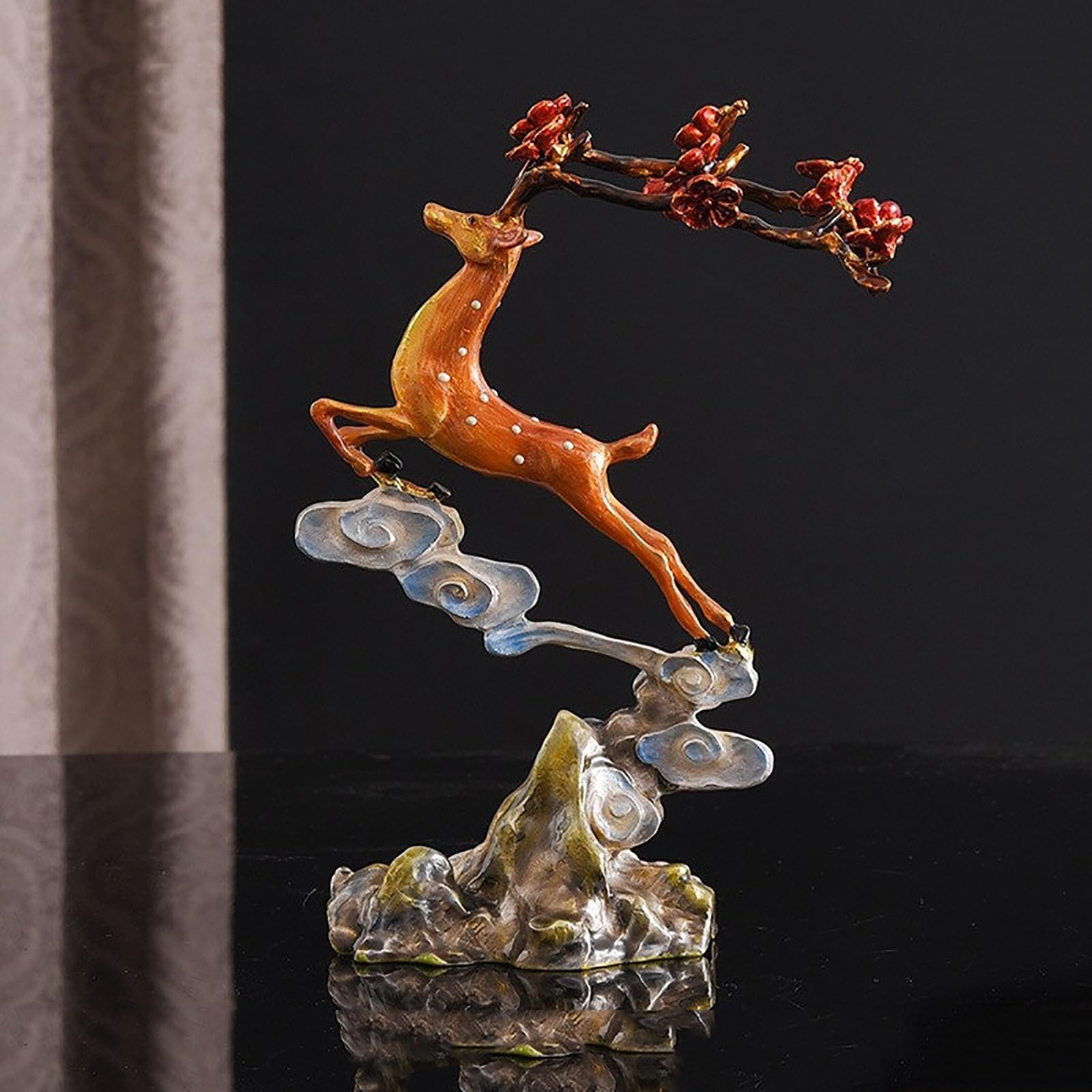 Dytartzx Lucky Deer Statue, Copper Animal Figurines Ornaments with Enamel Process, Reindeer Sculpture Handicraft for Home Office Tabletop Decoration, Symbol of Lucky Wea
