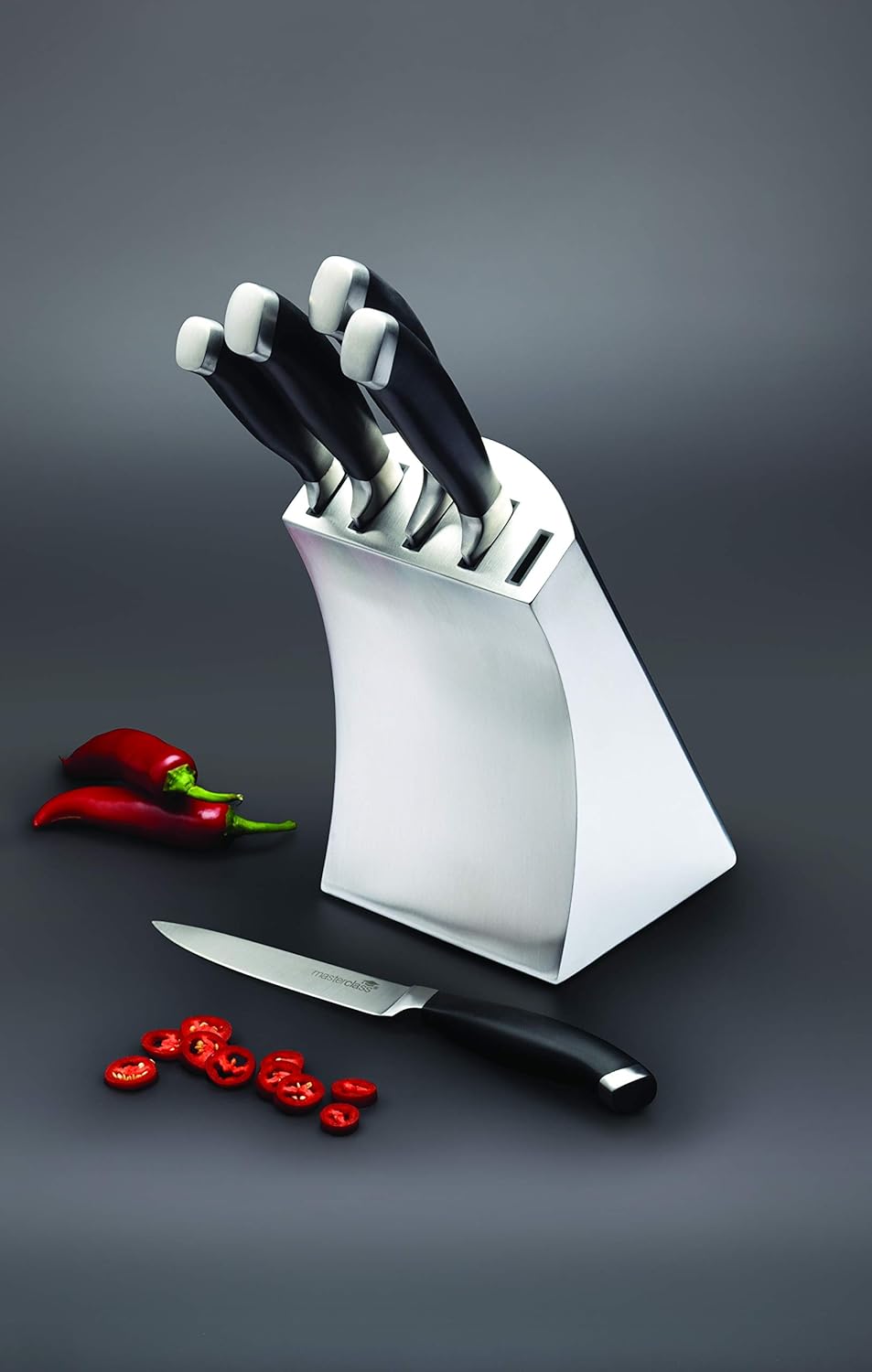 MasterClass KitchenCraft Trojan Designer Stainless Steel Knife Set and Knife Block, 6 Piece