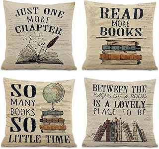 Reading Nook Decor,Vintage Book Theme Throw Pillow Covers 18x18 Set of 4...
