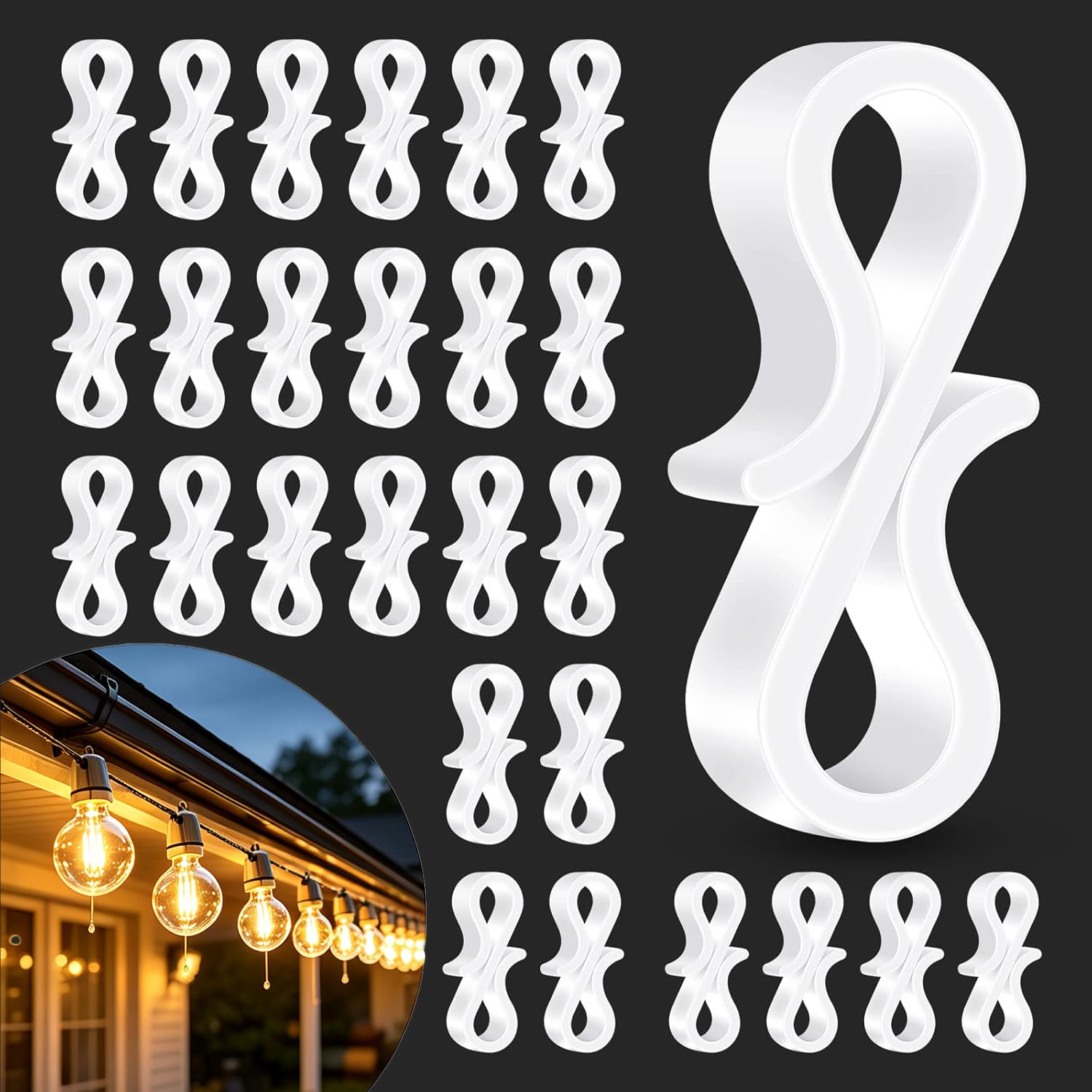 Gutter Hooks for Outdoor Lights, 160Pcs Mini S Gutter Clips Plastic White