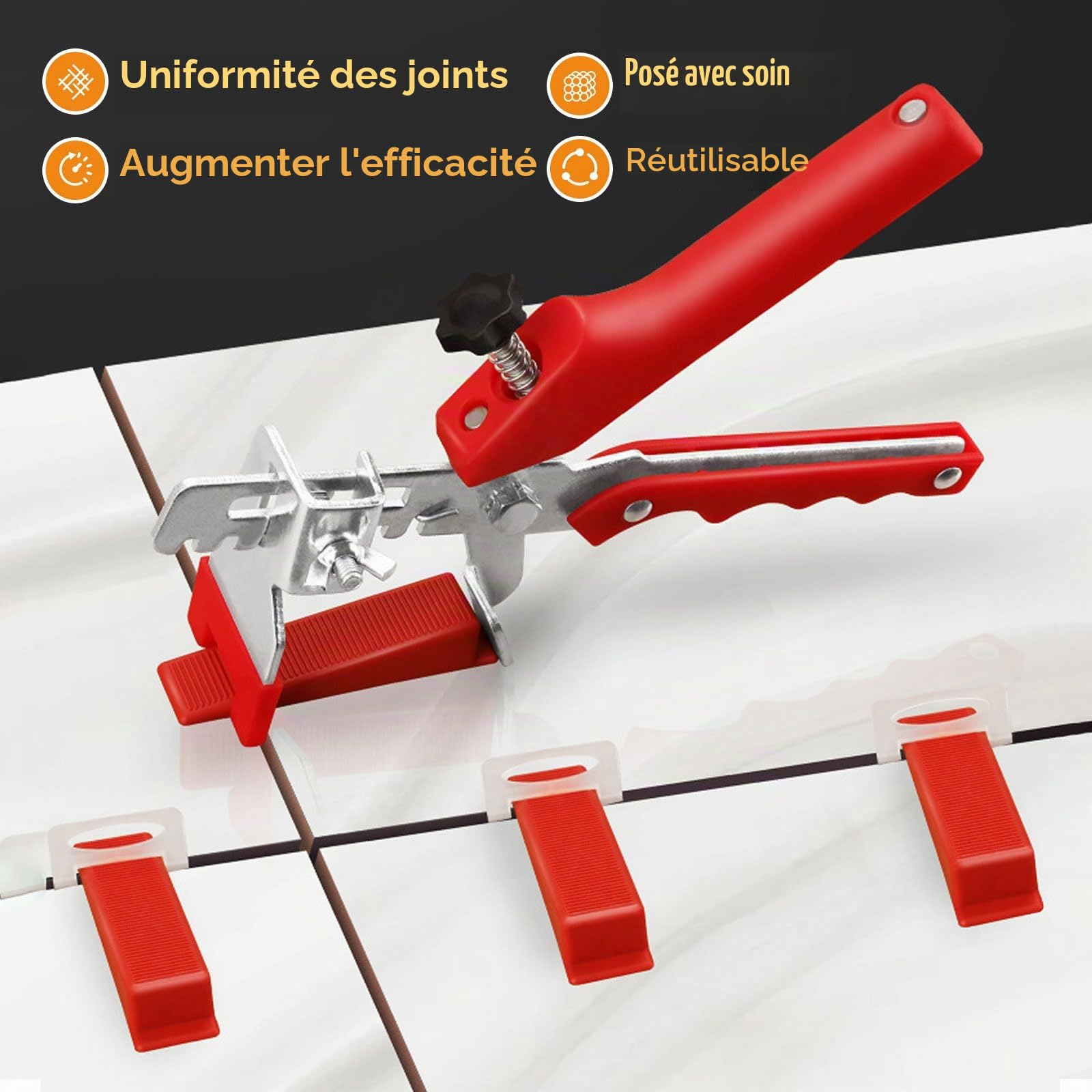 Kit Nivellement Carrelage avec 1 Pince, 2mm 400 Pièces Clips, 200 Cales Réutilisables, Système Croisillon Joint Carrelage Autonivelant, Outillage Niveleur Carrelage pour Bricolage et Professionnels