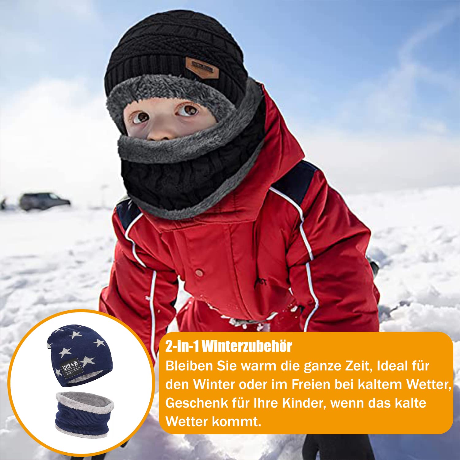 Voarge Dziecięca czapka zimowa, czapka, szalik, z podszewką z polaru, zestaw szalików zimowych, ciepła gruba dzianina, czapka z czaszką