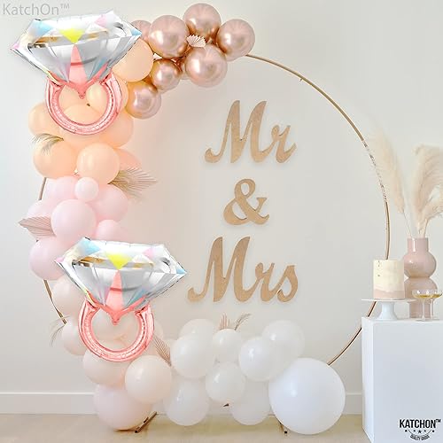 Miniatura 9 de KatchOn, Letras de globos de compromiso de oro rosa con globo de anillo de diamantes, paquete de 3, globos de compromiso de oro rosa para decoración