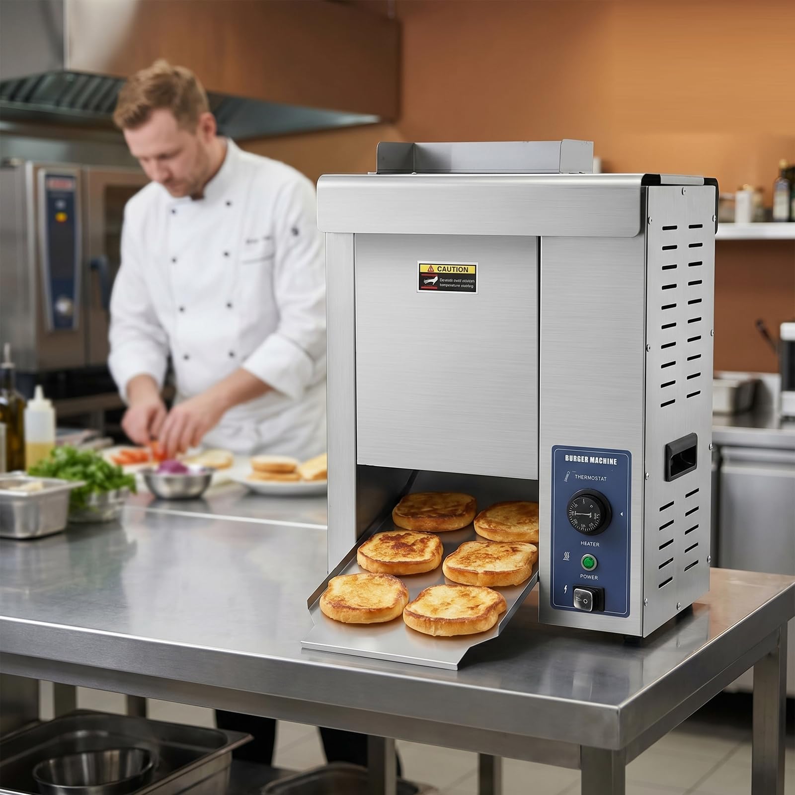 Tostadora Comercial De 2000 W Para Panecillos: Máquina Eléctrica De Doble Fila Para Hacer Pan De Hamburguesa Con Temperatura Y Grosor Ajustables, Ideal Para Restaurantes, Hamburgueserías Y