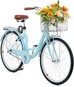 VEVOR Cruiser Bike, Beach Cruiser Bike with Large Capacity Basket and Rear Rack, Secure & Sturdy Cruiser Bike with Adjustable Seat, Fits for Cycling, Exercise & Shopping