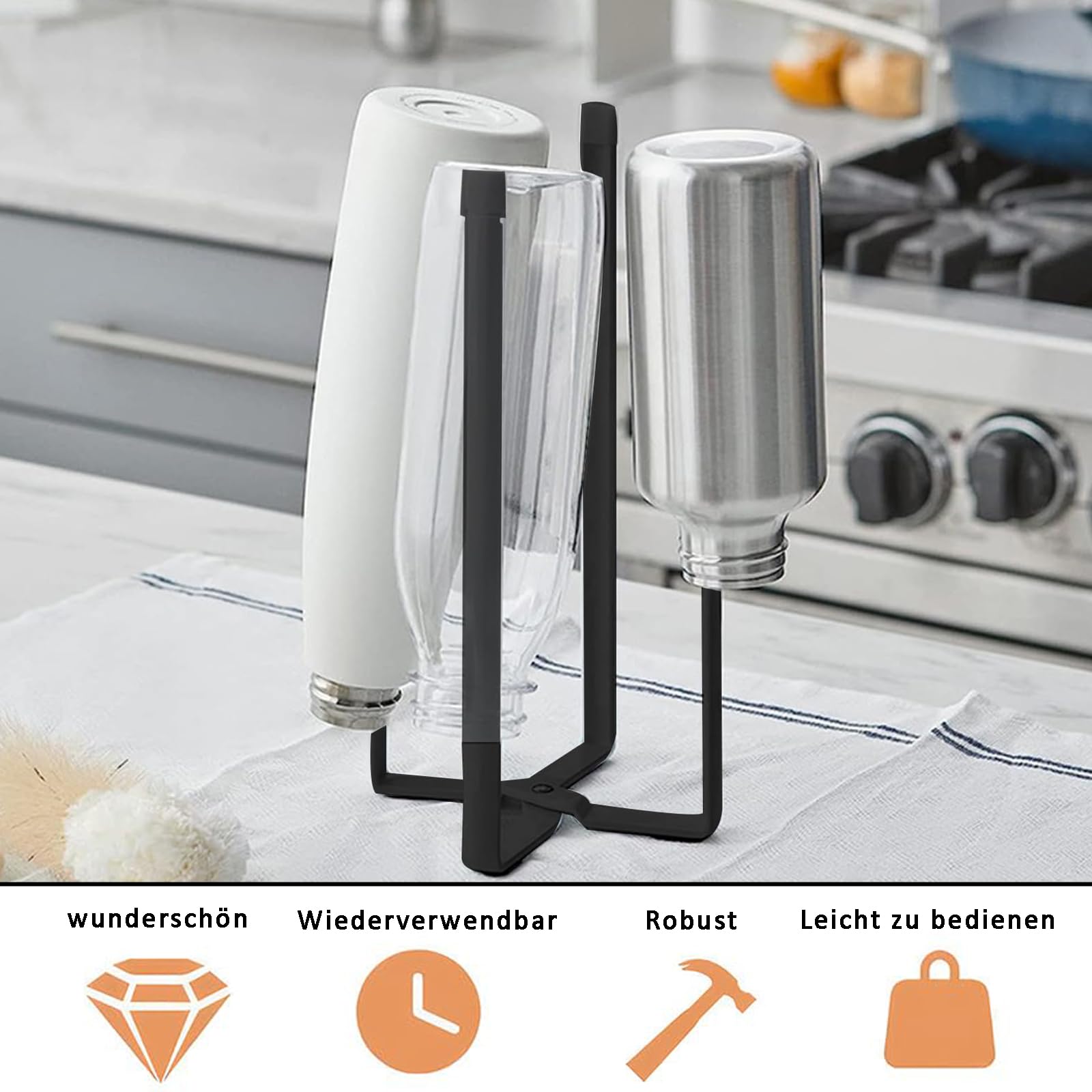 Scolabottiglie Pieghevole In Metallo Nero Con Base Antiscivolo