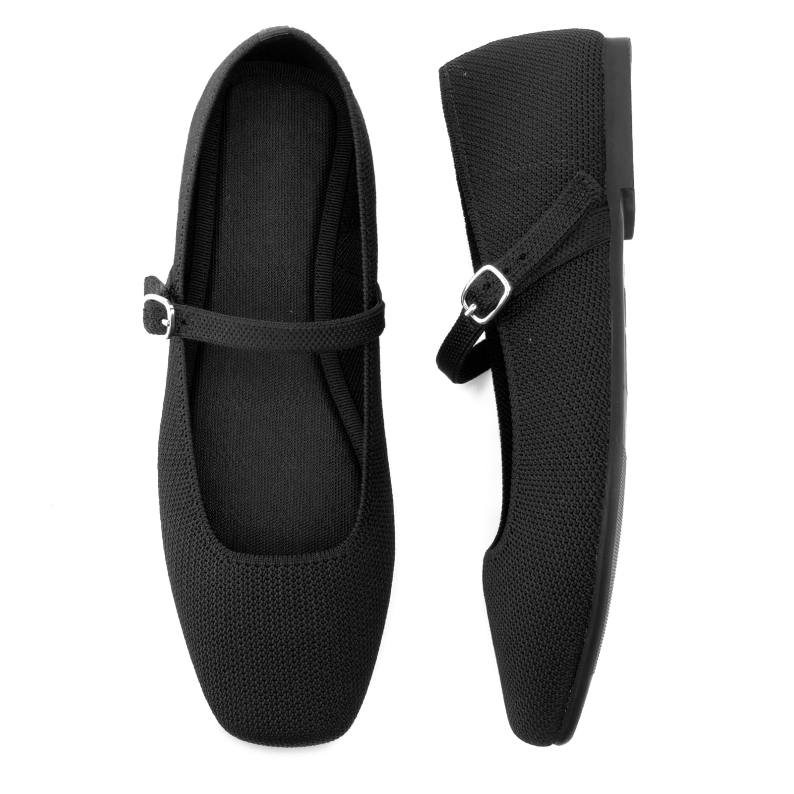 Soesyi Knit Flats for Women Square Toe Flats