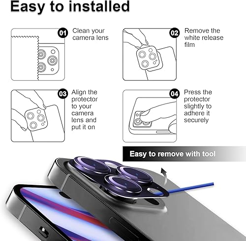 Miniatura 6 de SUPCHON Protector de lente de cámara para iPhone 14 Pro14 Pro Max, aleación de vidrio templado, cobertura completa, antiarañazos, protector de lente