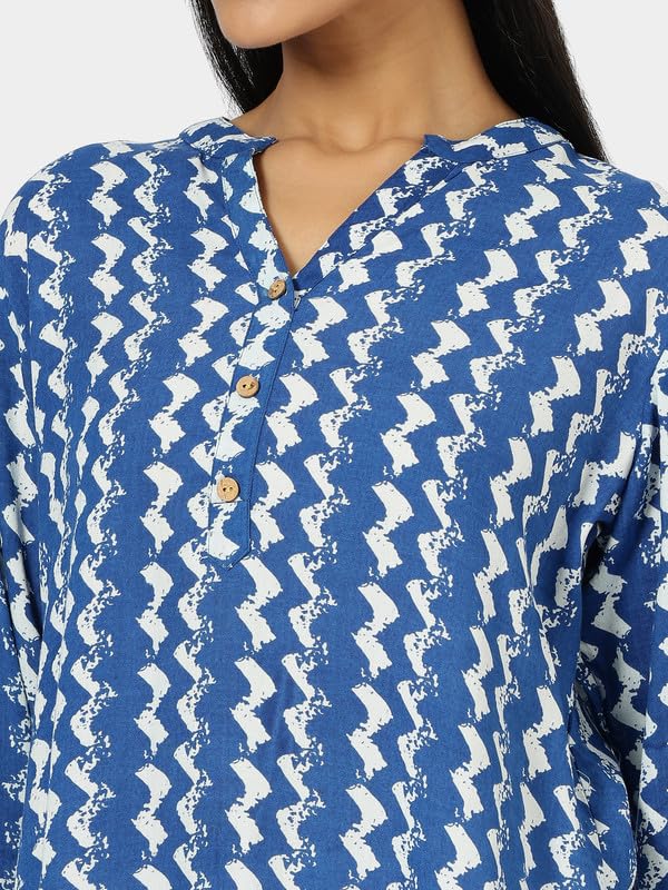 Image of Women's Cotton Printed Kurta Top | 3 /4 Sleeve Straight Kurti Casual Outings