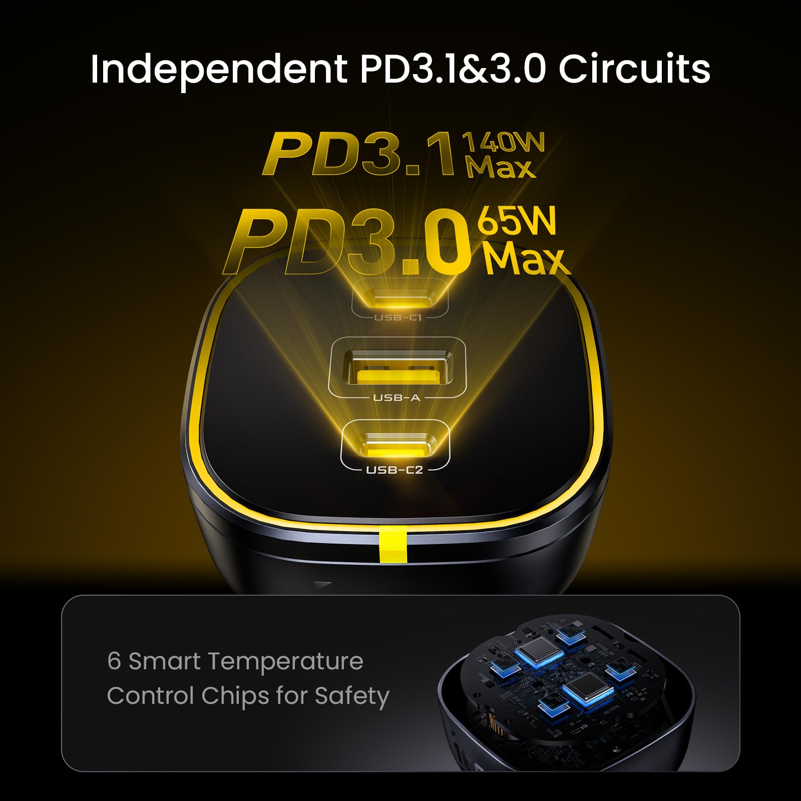 AOHI Chargeur Voiture 165W USB-C PD3.1 - Charge Rapide Ordinateur 140W & IPhone | 3 Ports Allume-Cigare