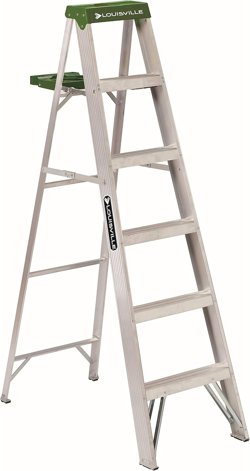 Louisville Ladder AS4006 6ft Aluminum Type II Step Ladder - 225 lb Capacity, Green, Industrial Duty with Tool Tray