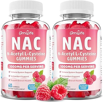 2 Pack NAC Gummies for Kids & Adults, 1000mg N Acetyl Cysteine Supplement NAC Chewable for Antioxidants & Immune Support, Liver Health, Raspberry Flavor, 120 Count