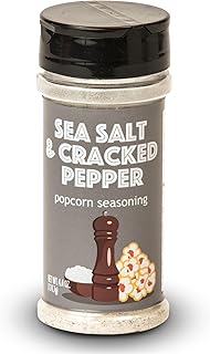 Salt and Pepper Popcorn Seasoning - Wabash Valley Farms Sea Salt and Cracked Black Pepper Seasoning, Movie Night Popcorn Seasonings, Gourmet Popcorn Toppings (4 oz)