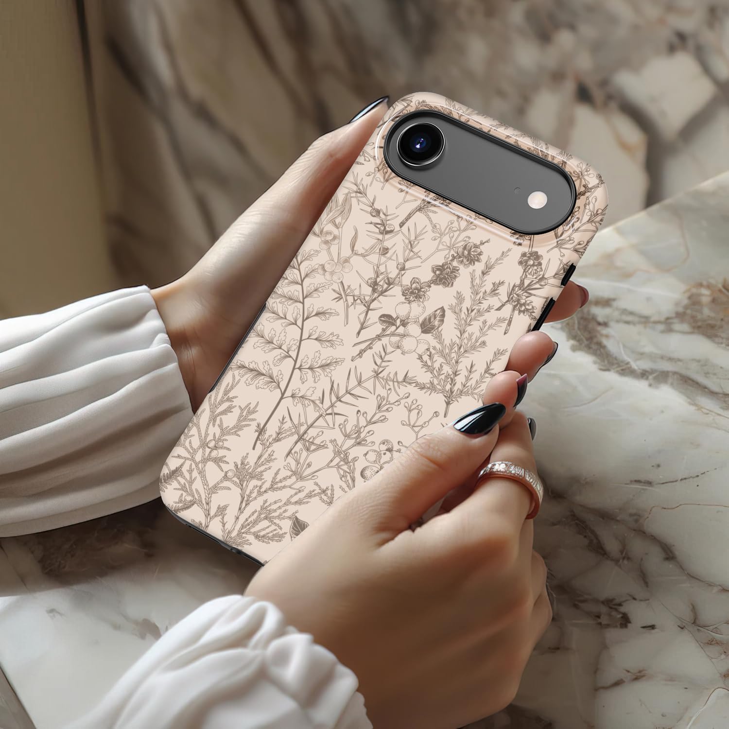 for iPhone Air Case Cute – Wireless Charging Compatible – Dual-Layer Shockproof Protection with Stylish Wildflower Design – Phone Case for iPhone 17 Air - Beige Botanical Floral - Image 2