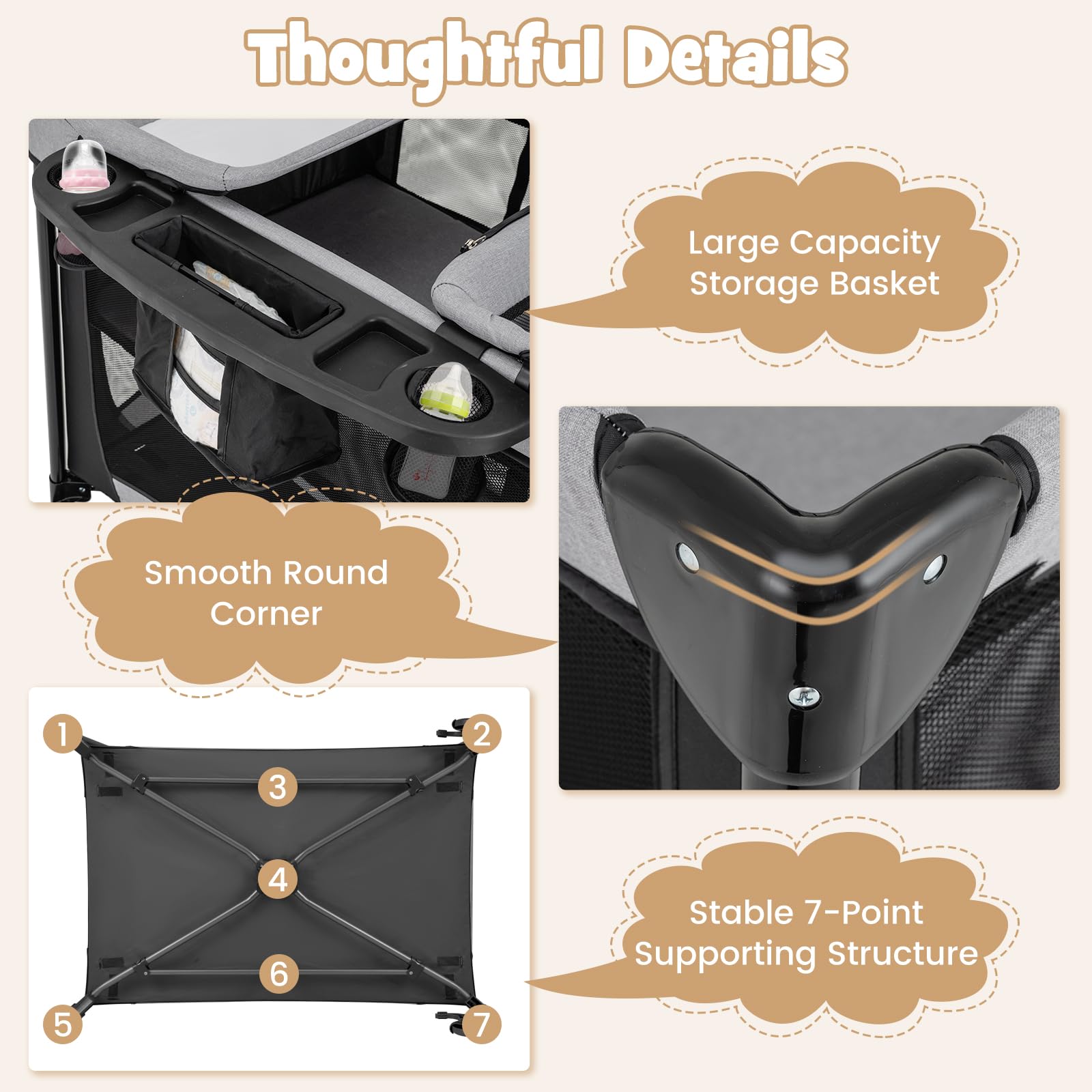 FANTASK Lit de Voyage Pliable 5 en 1 avec Matelas à Langer - Matelas épais - 2 Niveaux - avec Sac de Transport - Charge maximale : 15 kg - Noir