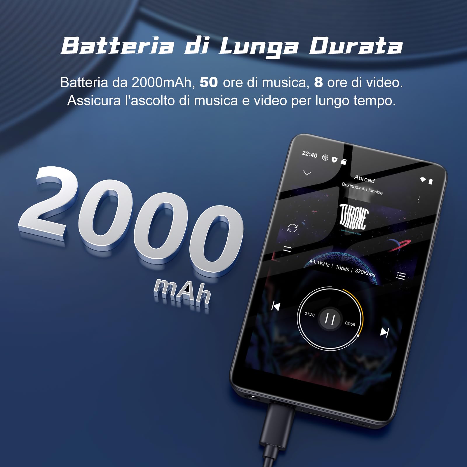 160GB MP3 Player mit Bluetooth und WiFi, MP3 Player Spotify, Android 13, 4,02 Zoll 1080P Touchscreen MP4 Player, tragbarer Musikplayer, Audible, Amazon Music, Player Store, erweiterbar auf bis zu 1TB