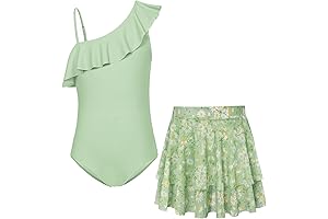 Girls One-Piece Swimsuit with Mesh Skirt