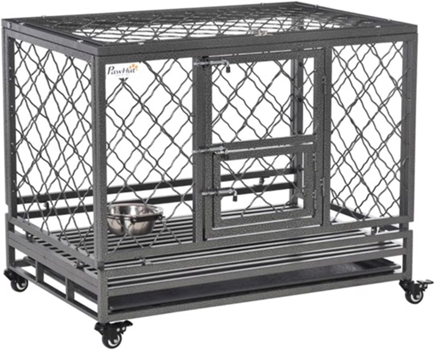 Dog cage/pet Carrier, Made of Steel Tube Frame and Solid Steel mesh, with Four castors, Suitable for Medium-Sized Dogs Smaller Than American Eskimo Dog, Springer Spaniel, etc., Black