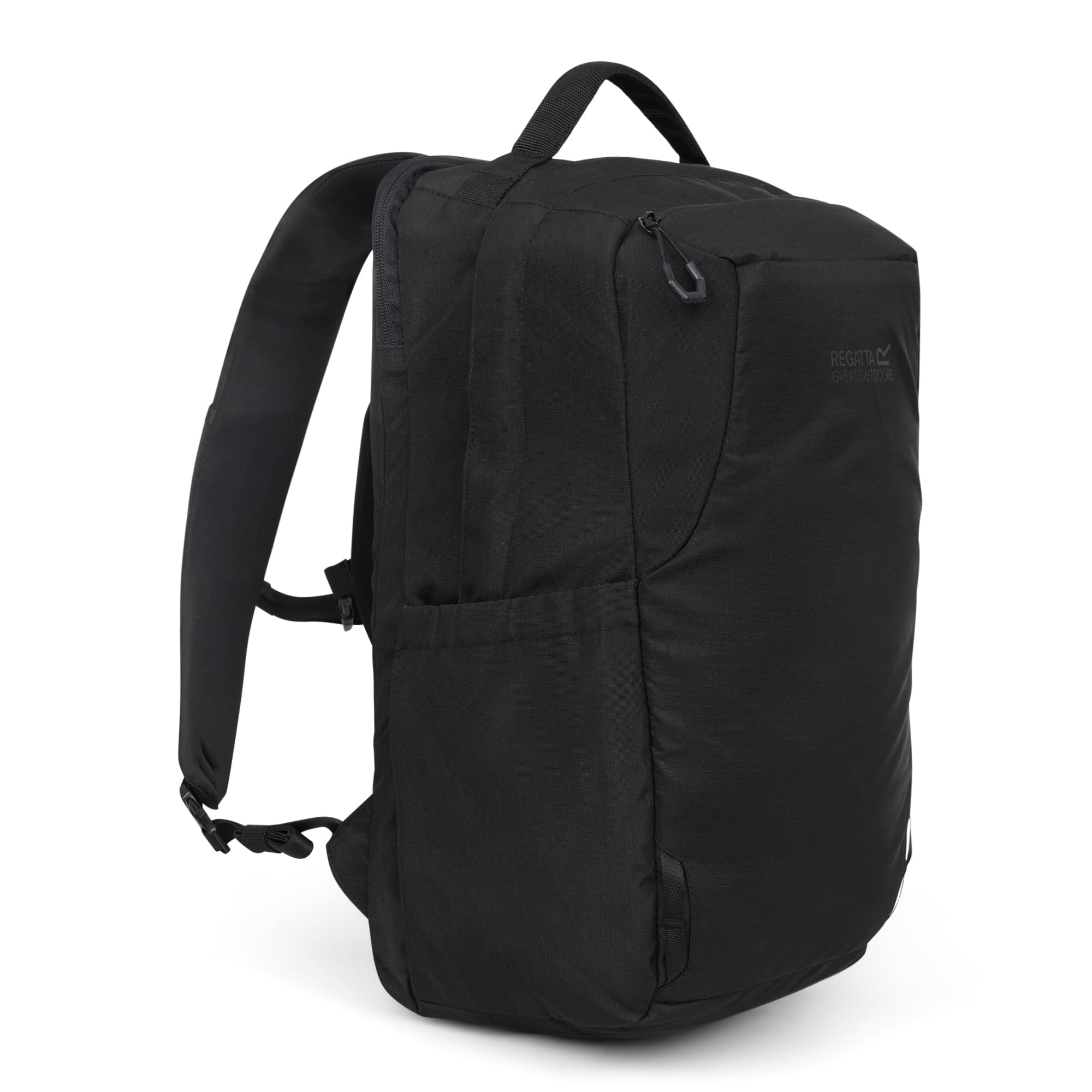 Regatta Zaino Voyad 25L in resistente tessuto ripstop idrorepellente e cerniere bloccabili, perfetto per passeggiate, escursioni, campeggio e trekking, Nero, L, Casual