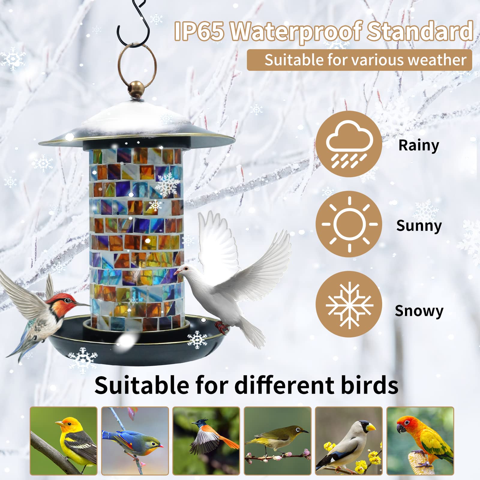 LUJII Solar Kolibri-Futterspender Mit LED-Laterne – Wetterfestes Mundgeblasenes Glas Für Den Garten