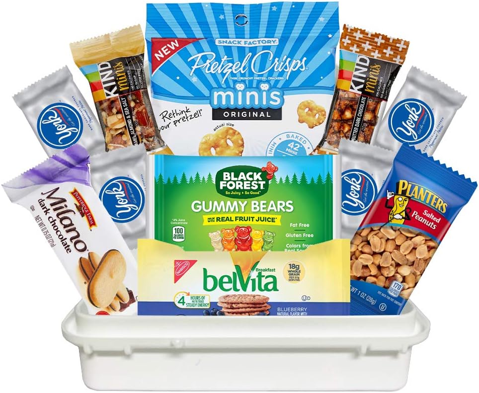 Classic Snack Box – Hard Plastic Reusable Gift Box with 12 Assorted Snacks – Snack Variety Pack for Adults, College Students, and Office Gifts