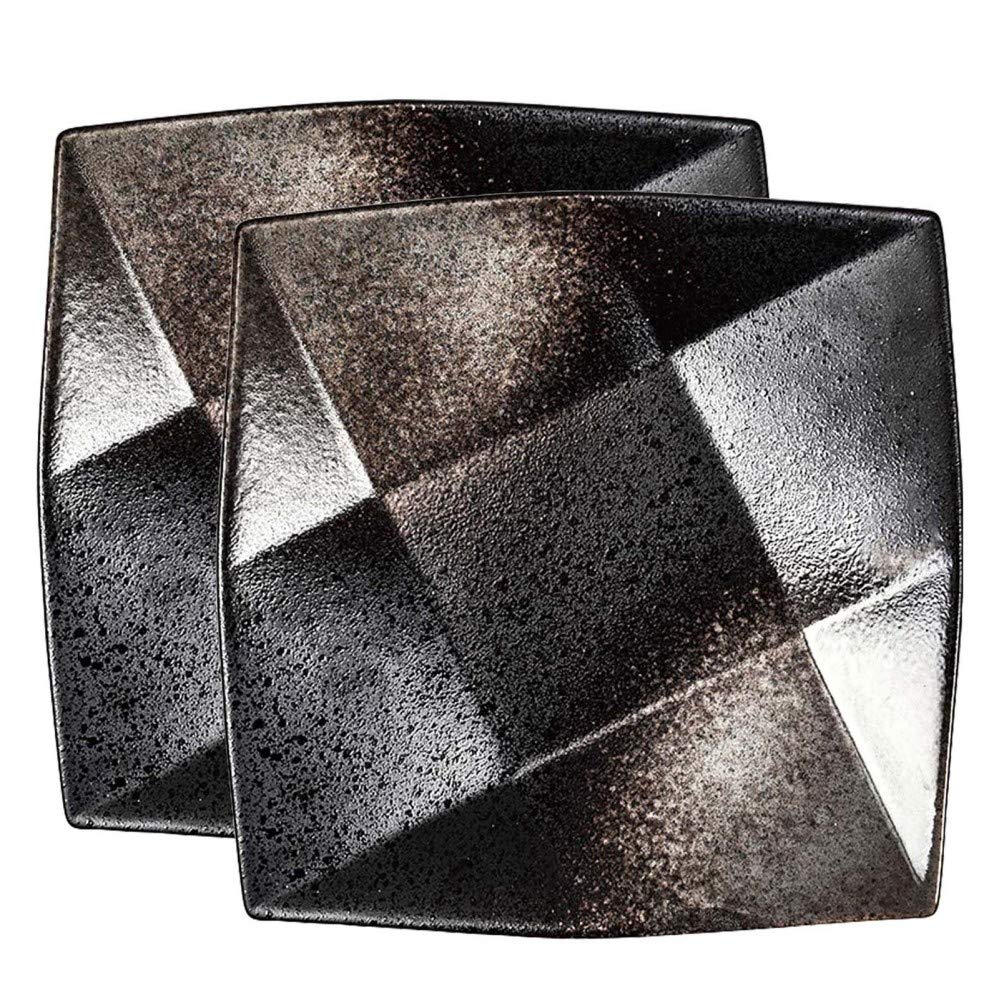 MICPB Piatti da tavola Piatto Quadrato in Ceramica Nera Piatti da Cena Infrangibili, Piatto da Portata Adatto Al Microonde / 2pcs / 18.3cm/7in