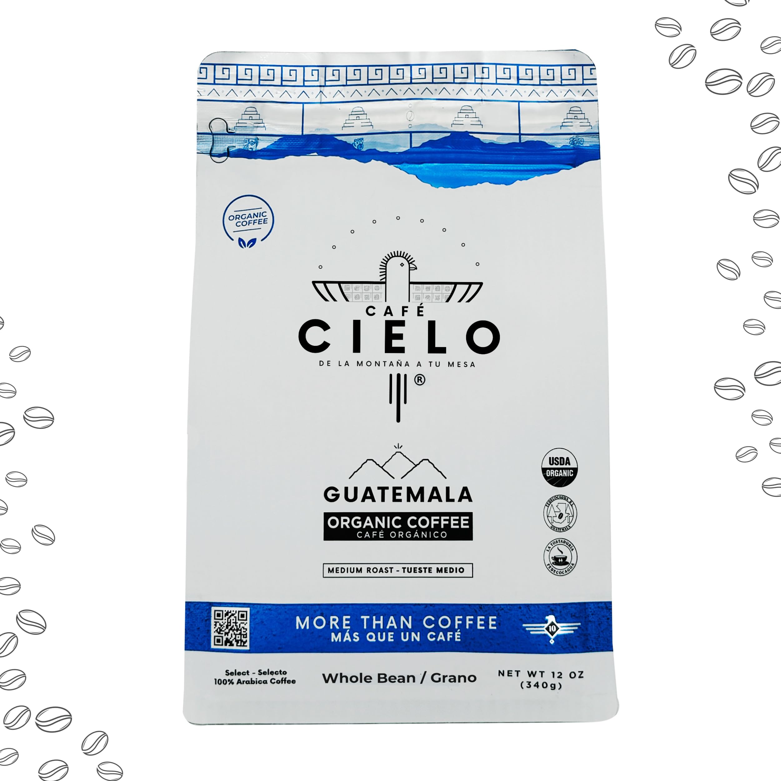 Café Cielo Organic, The Coffee from Guatemala, 100% Guatemalan Arabica Coffee, Artisanal Cultivation, Free of chemicals and synthetic pesticides. (Whole Bean, 340g/12 oz), Notes: Juicy citrus, vanilla, orange and caramel.USDA Organic
